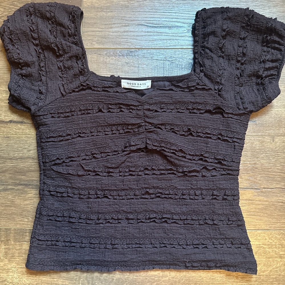 Black Textured Puff Sleeve Women's Top